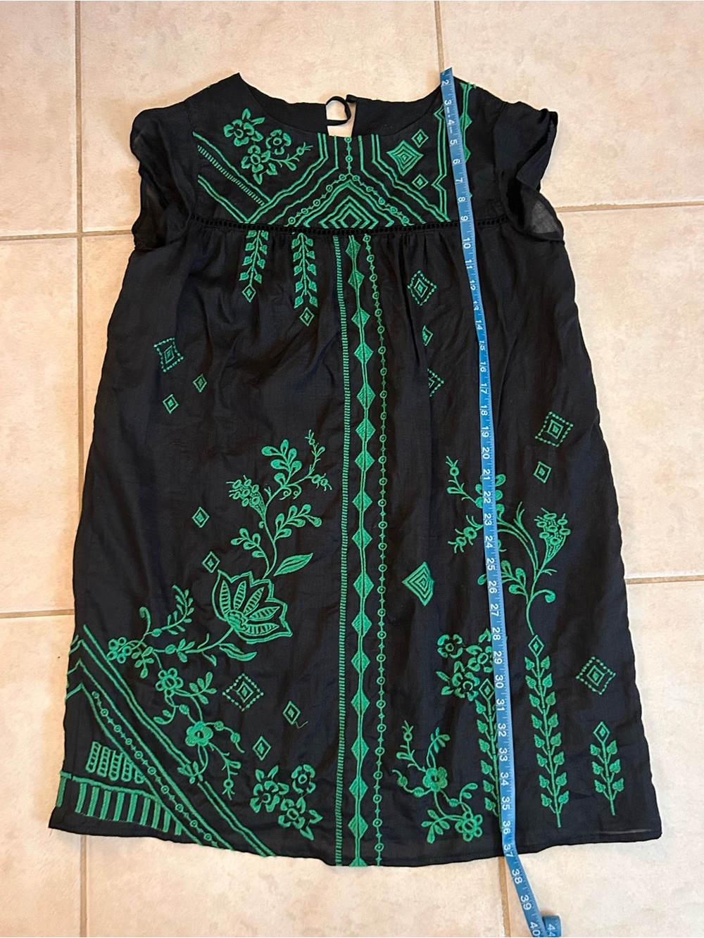 Johnny Was Willow Petal Sleeve Black Mini TunicDress with Green Embroidery - Picture 10 of 11